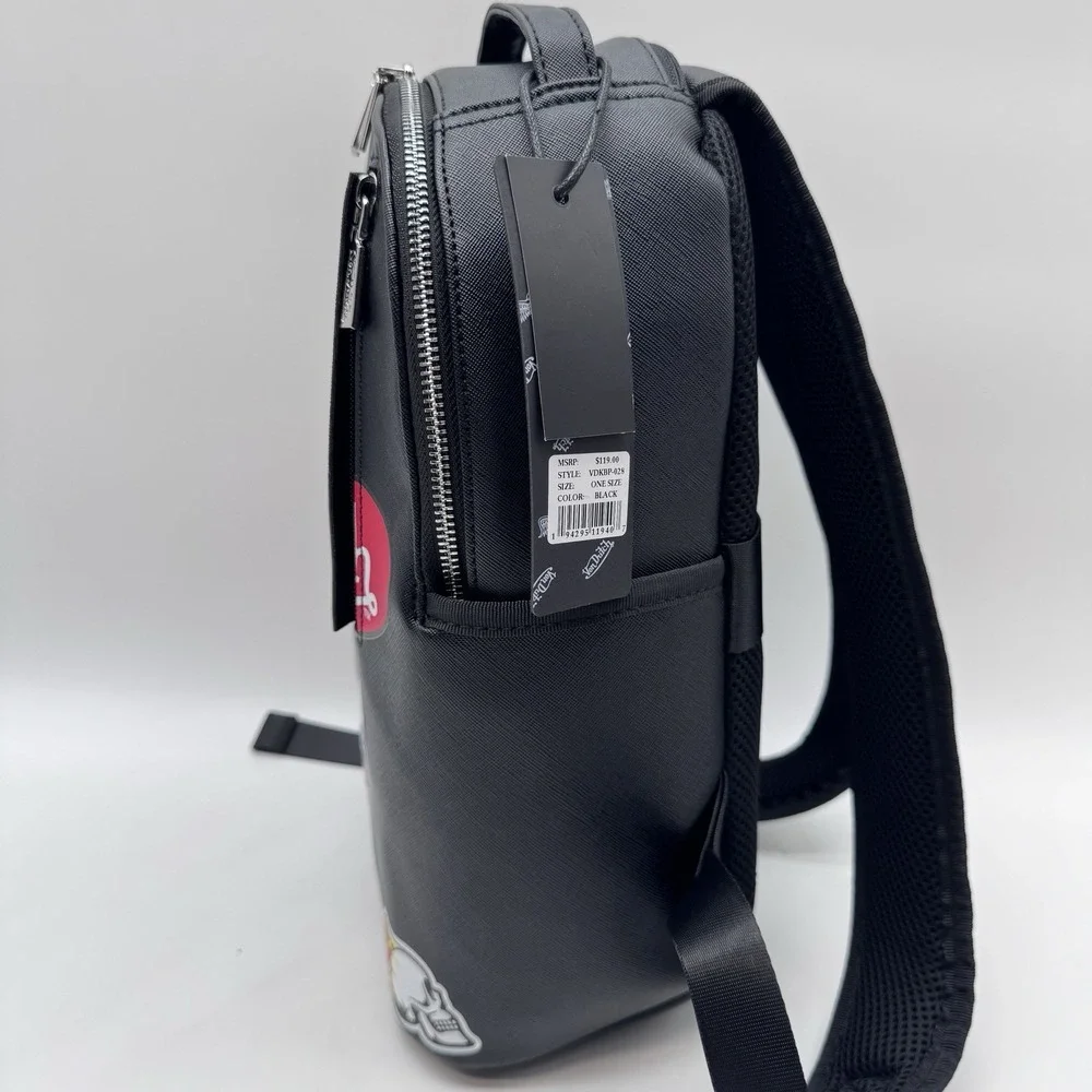 Von Dutch Sticker Logo Backpack Black Faux Leather Y2K VDKBP-028 NWT